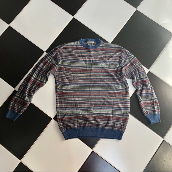 Vintage Other - Vintage 80s Grandpacore Crewneck Sweater Library Striped Silk Cashmere Blend XL